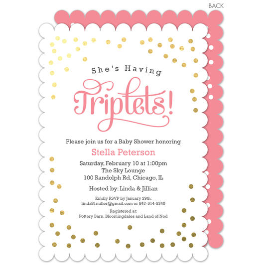 White Confetti Triplets Shower Invitations